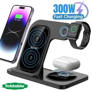 300W 3-in-1 Wireless Charging Station for iPhone, Apple Watch, and AirPods