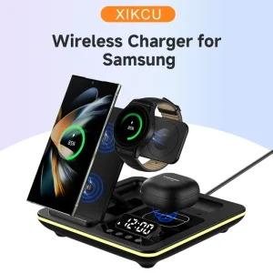 "Foldable Wireless Charging Station with Alarm Clock for Samsung"